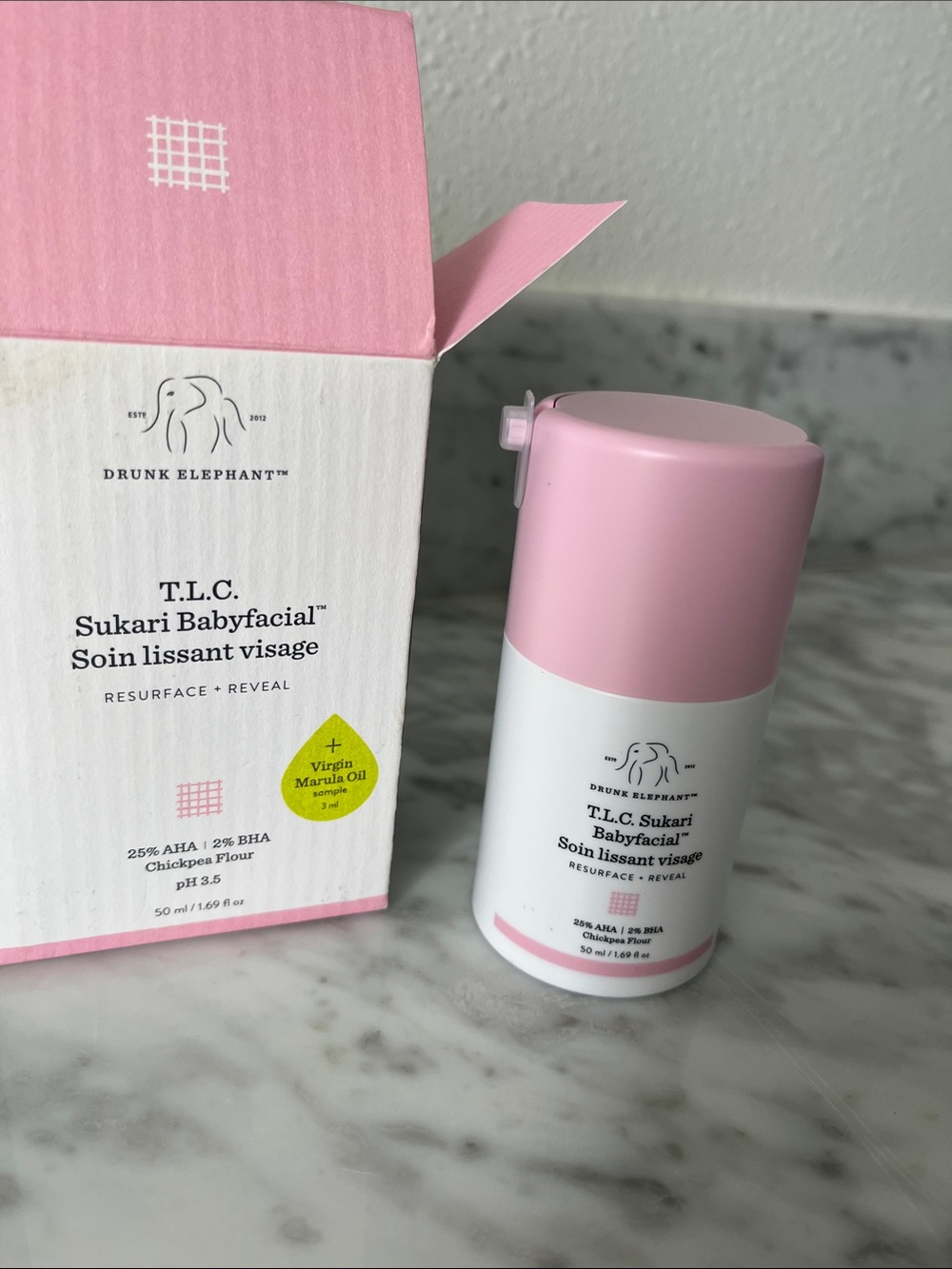 Drunk Elephant Pink and White T.L.C. Sukari Babyfacial